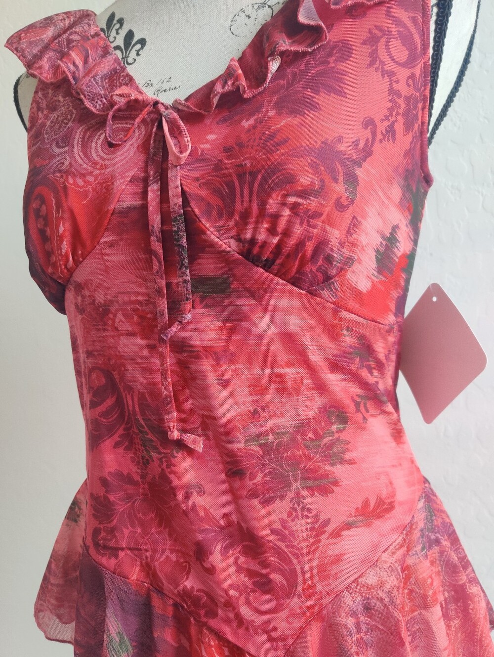 🆕 Rebellious Red Floral Paisley Ruffled Asymmetric Peplum Top Fairy Whimsigoth - Picture 3 of 12